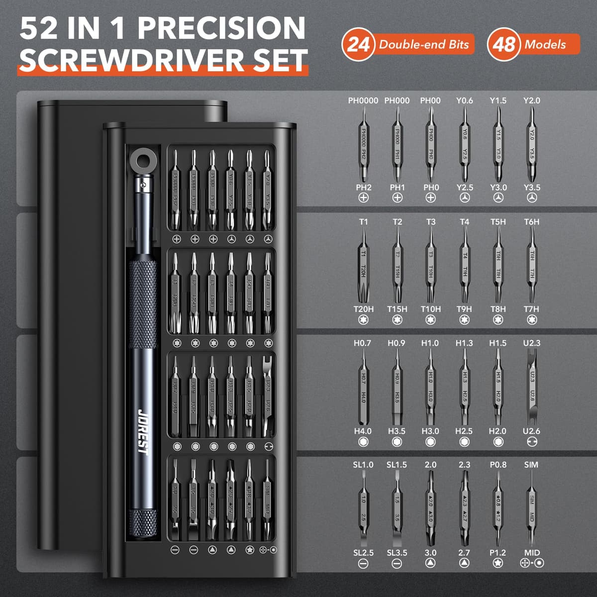 JOREST 52 EN 1 Juego de Destornilladores Precision, Kit de Herramientas Portátil con Torx T3 T4 T5 T6 T7 T8 T9 T10, Triwing Y00, P2/P5, etc, para Macbook, Switch, PS4, PS5, Xbox, PC, Laptop, Gafas — view 6