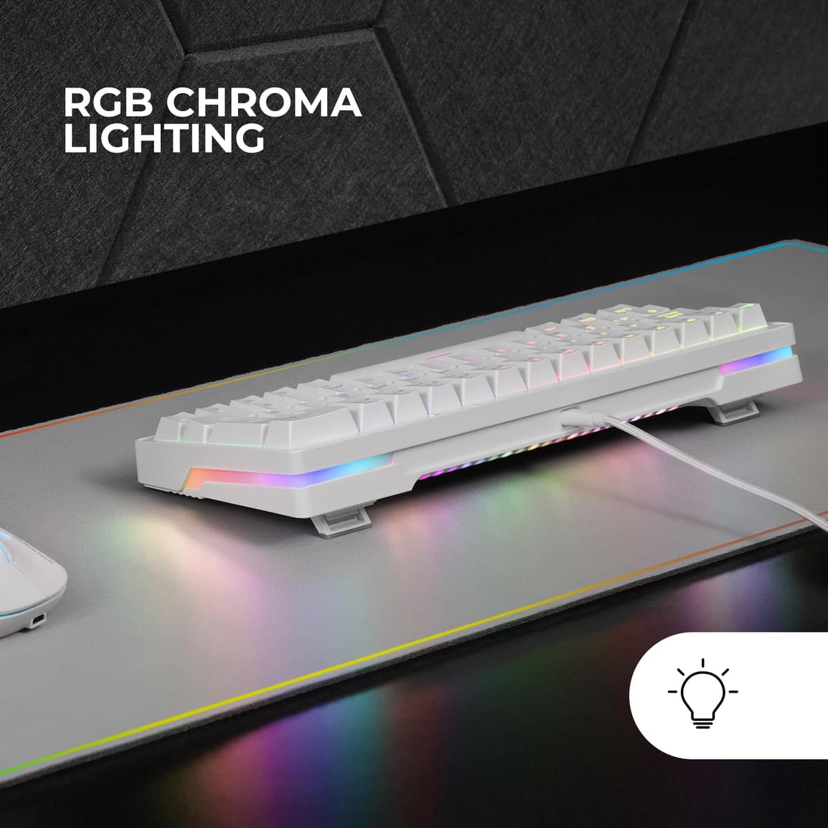Mars Gaming MKMINIPRO, Teclado Mecánico Ultra-Compacto 60%, Switches Mecánicos Hot-Swappable, Iluminación RGB Chroma, Teclado Gaming Antighosting, Multiplataforma, Switch Silencioso, Portugués, Blanco — view 4
