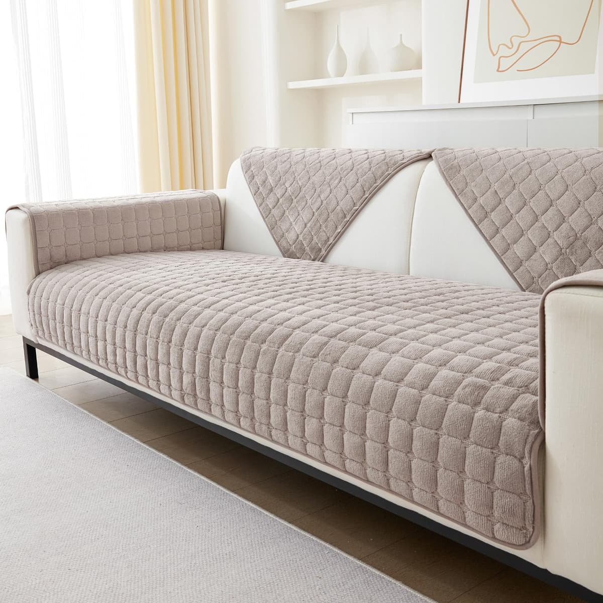 SHANNA Thick Rabbit Plush Sofa Cover 1 2 3 Seater, New Universal Non-Slip Corner Sofa Cover L Shape Super Soft Faux Fur Sofa Slipcovers for Living Room(Grey, 70 * 180cm Seater Cover) — view 14