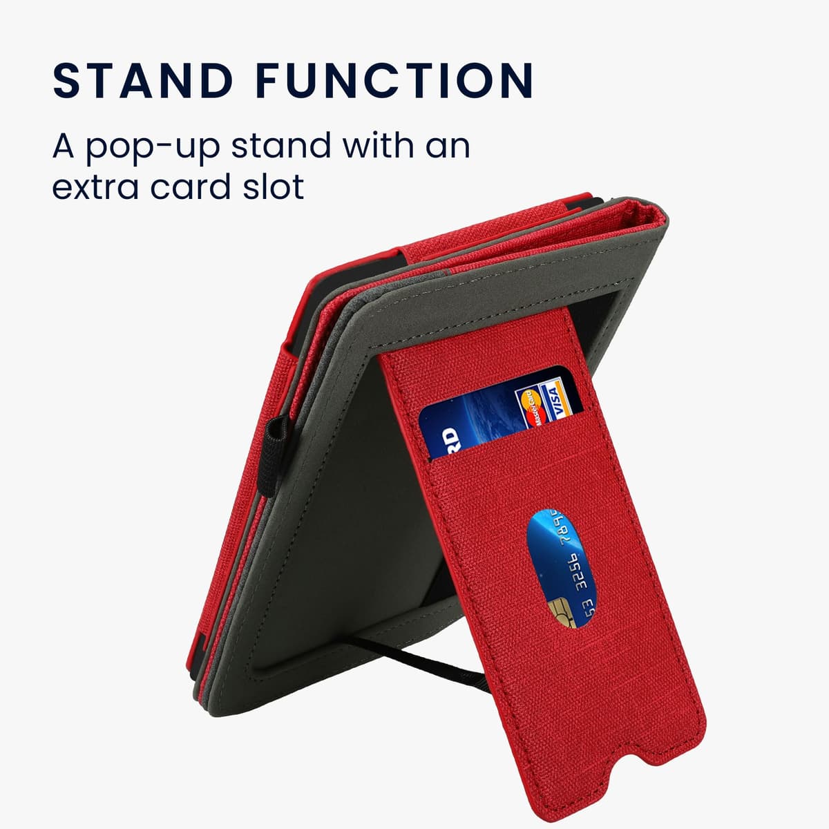 kwmobile Carcasa Compatible con Pocketbook Verse/Verse Lite/Verse Pro/Color/Vivlio Light/Light HD Funda - Funda con Stand Agarre de Mano y Tarjetero - Rojo/Gris Oscuro — view 4