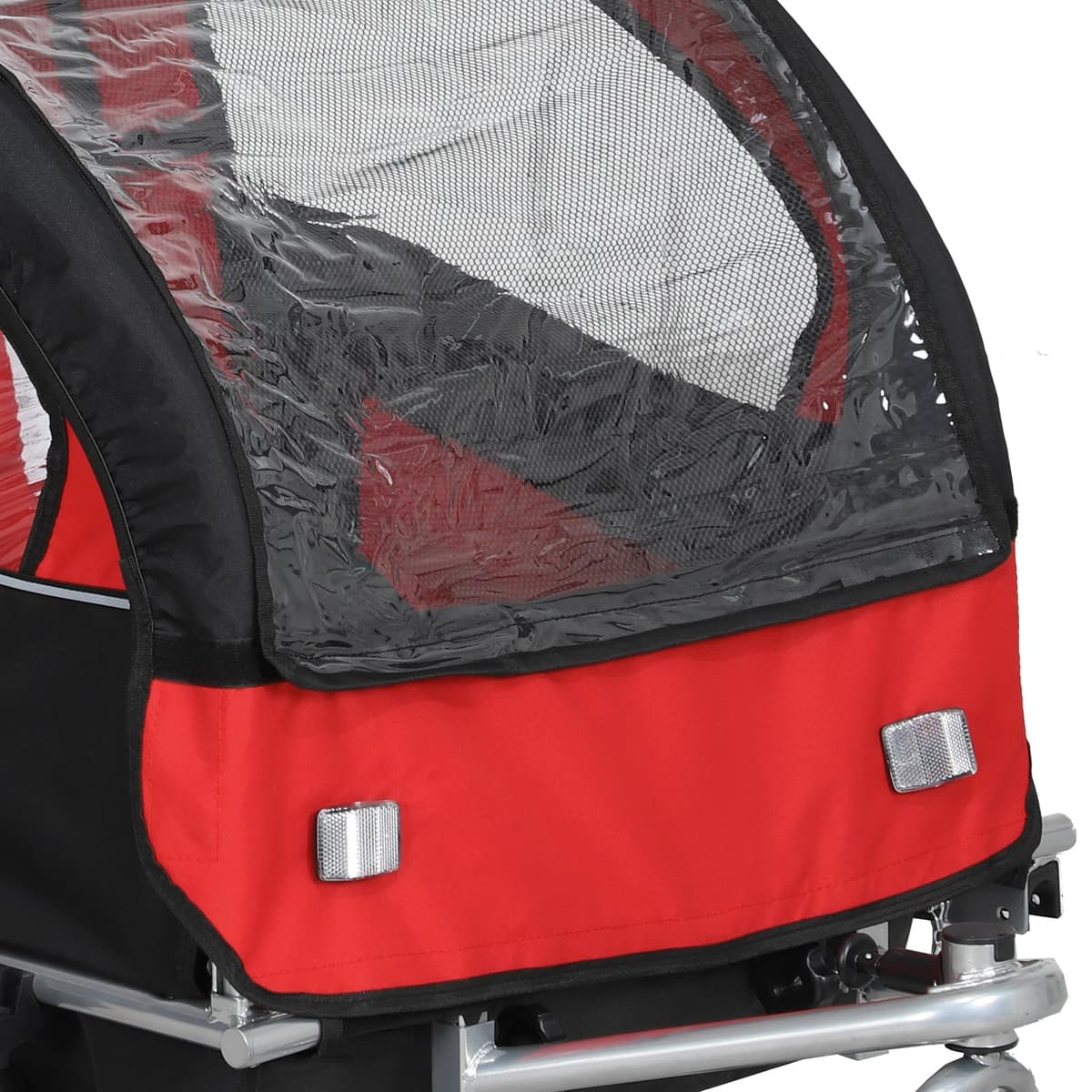 HOMCOM 2 Seat Bike Trailer for Kids, Baby Bike Stroller with 5 Point Harness, Child Bicycle Trailer with Safety Flag, Reflectors, Windproof Curtain, for 18+ Months, Red — view 9