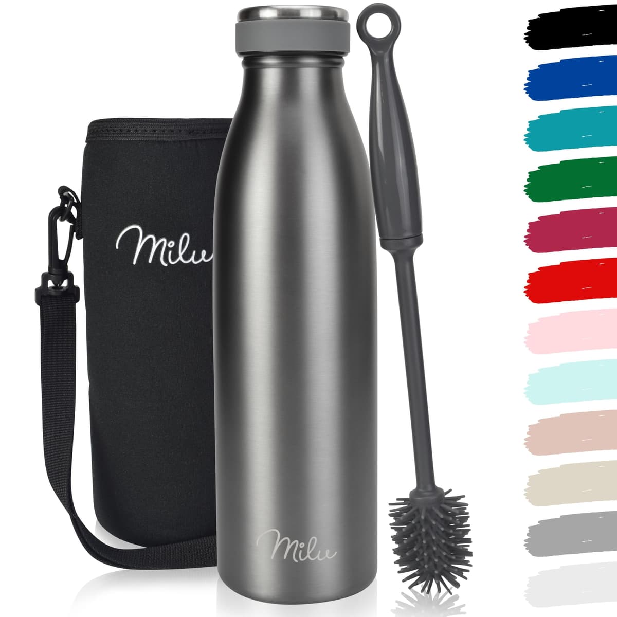 Milu Stainless Steel Drinking Bottle 1500 ml - Insulated Thermo Flask for Water - Leak Proof, Insulated and Double Walled, Carbonated (Granite Navy Blue, 1,5L) — view 51
