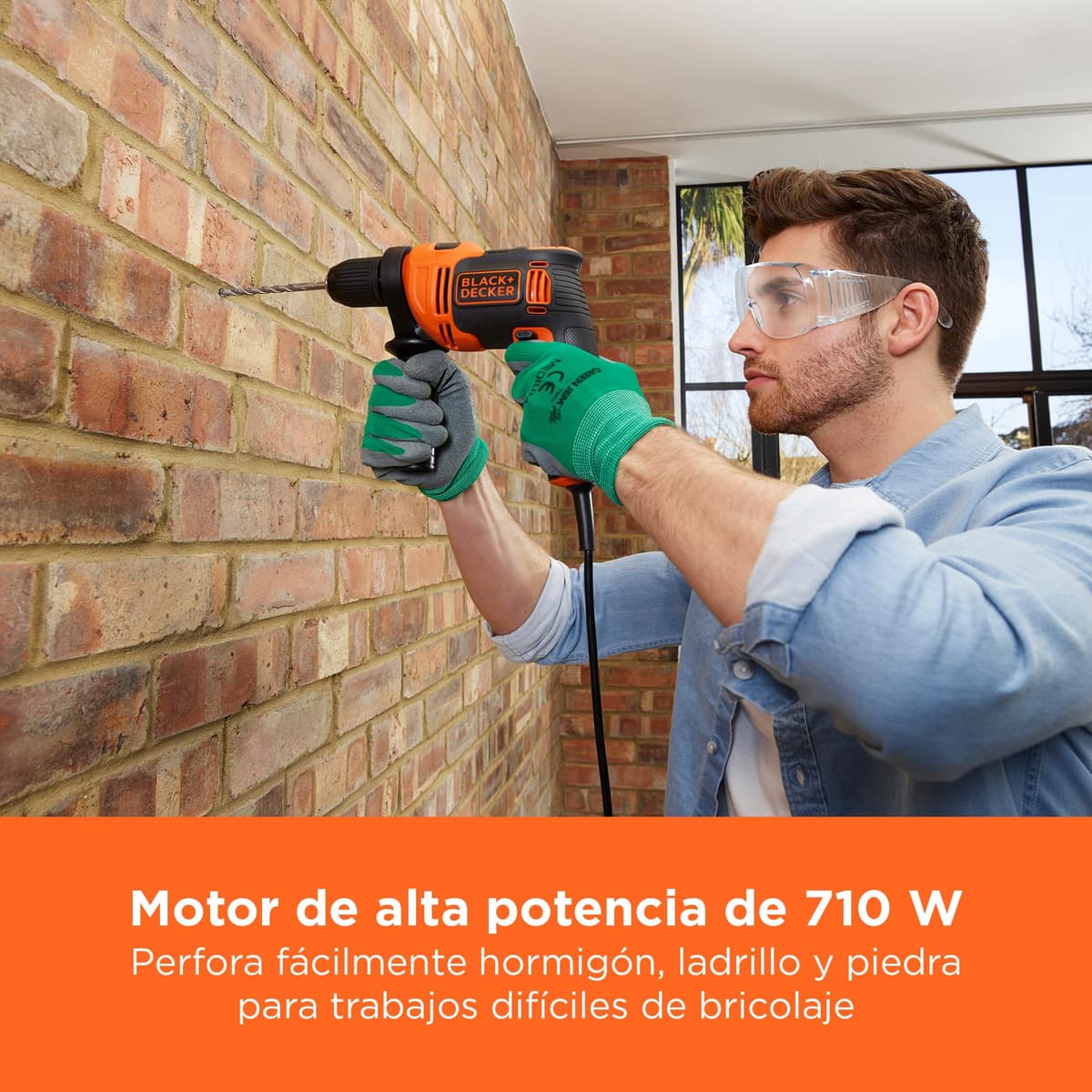 BLACK+DECKER 710W Taladro percutor con cable de alto rendimiento, 0-2800 RPM, con 4 brocas y caja de kits, BEH710K-QS — view 5