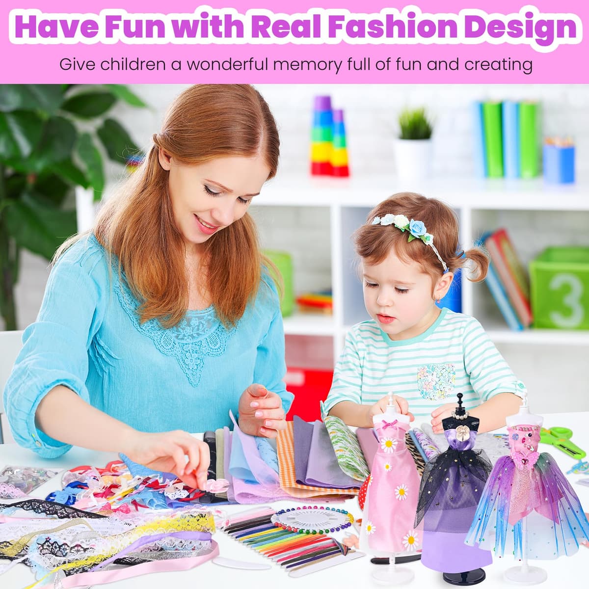 700+Pcs Fashion Designer Kit for Girls - Sewing Kit Arts and Crafts Set for Kids Ages 8-12 with 5 Mannequins & Instruction DIY Doll Clothes Making Learn to Sew Toys for Girls Christmas Birthday Gift — view 4