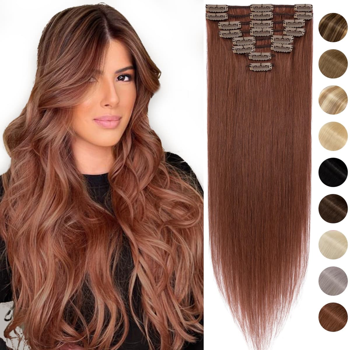Silk-co 10inch Hair Extensions Clip in Hair Extension Human Hair #04 Medium Brown -Basic Thickness-Thin Weft- 8 Pieces Real Remy Straight Hair Extensions[50g] — view 154