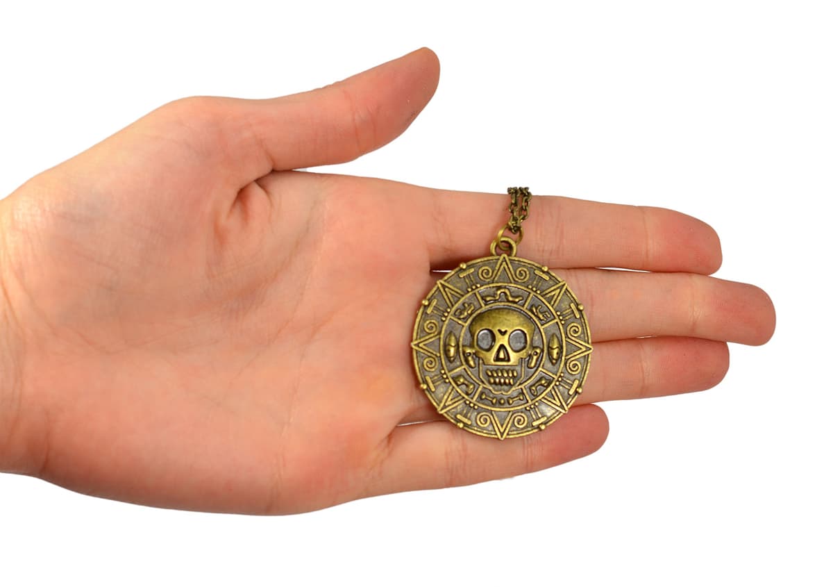 Pirates of the Caribbean Aztec Coin Medallion Skull Charm Necklace — view 3