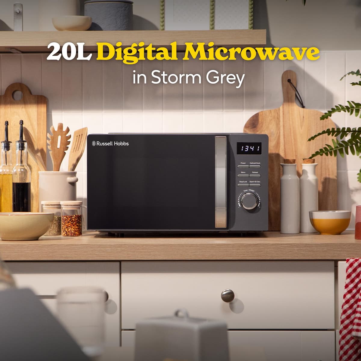 Russell Hobbs Digital Microwave 20L 800W in Grey with 5 Power Levels, Pull Handle Door & Button Control, Clock & Timer, Automatic Defrost, Easy Clean, 8 Auto Cook Menus RHMD818G — view 4