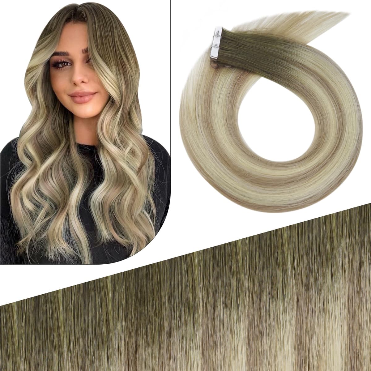 Fshine Extensiones Pelo Natural Adhesivas Rubio Blanco Extensiones Remy Adhesivas 45cm 50g Tape In Hair Extensions Cintas De Cabello Pelo Natural Color 1000 — view 42