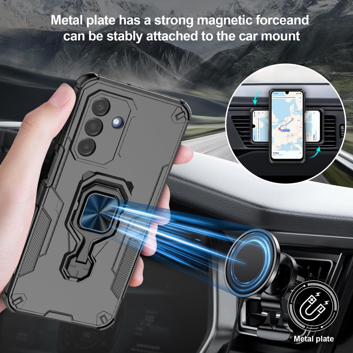 Funda para CMF Phone 2 Pro, Carcasa Antigolpes con Soporte anular metálico, Case Protectora de Grado Militar, Negro — view 654