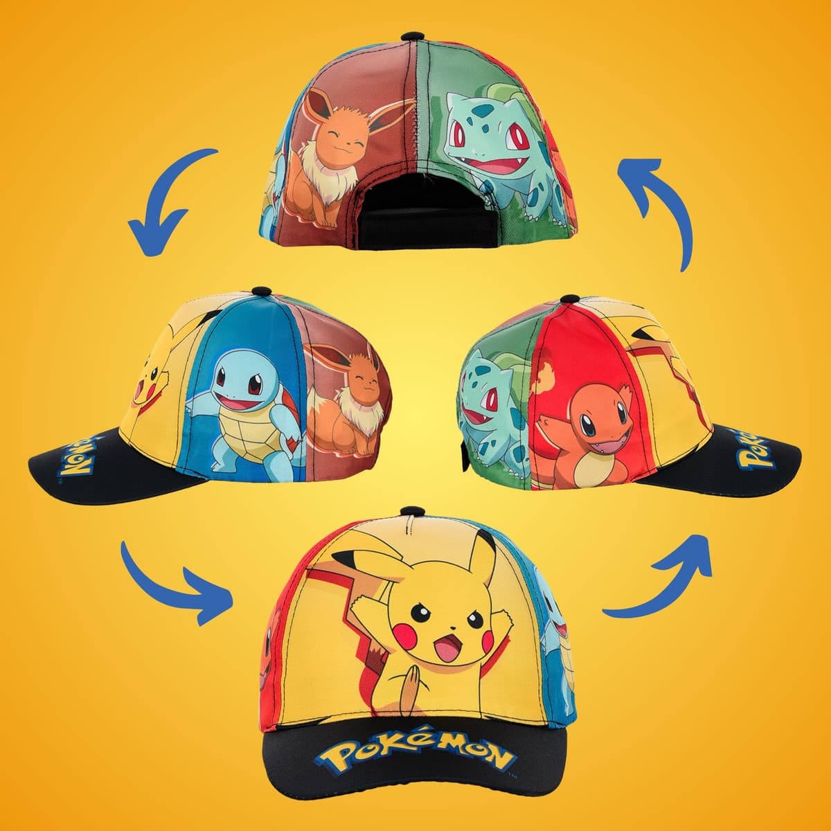 Pokémon Gorro para Niños, Gorra de Beisbol Pikachu Bulbasaur Squirtle Charmander Eevee Gorra de Verano Infantil — view 5