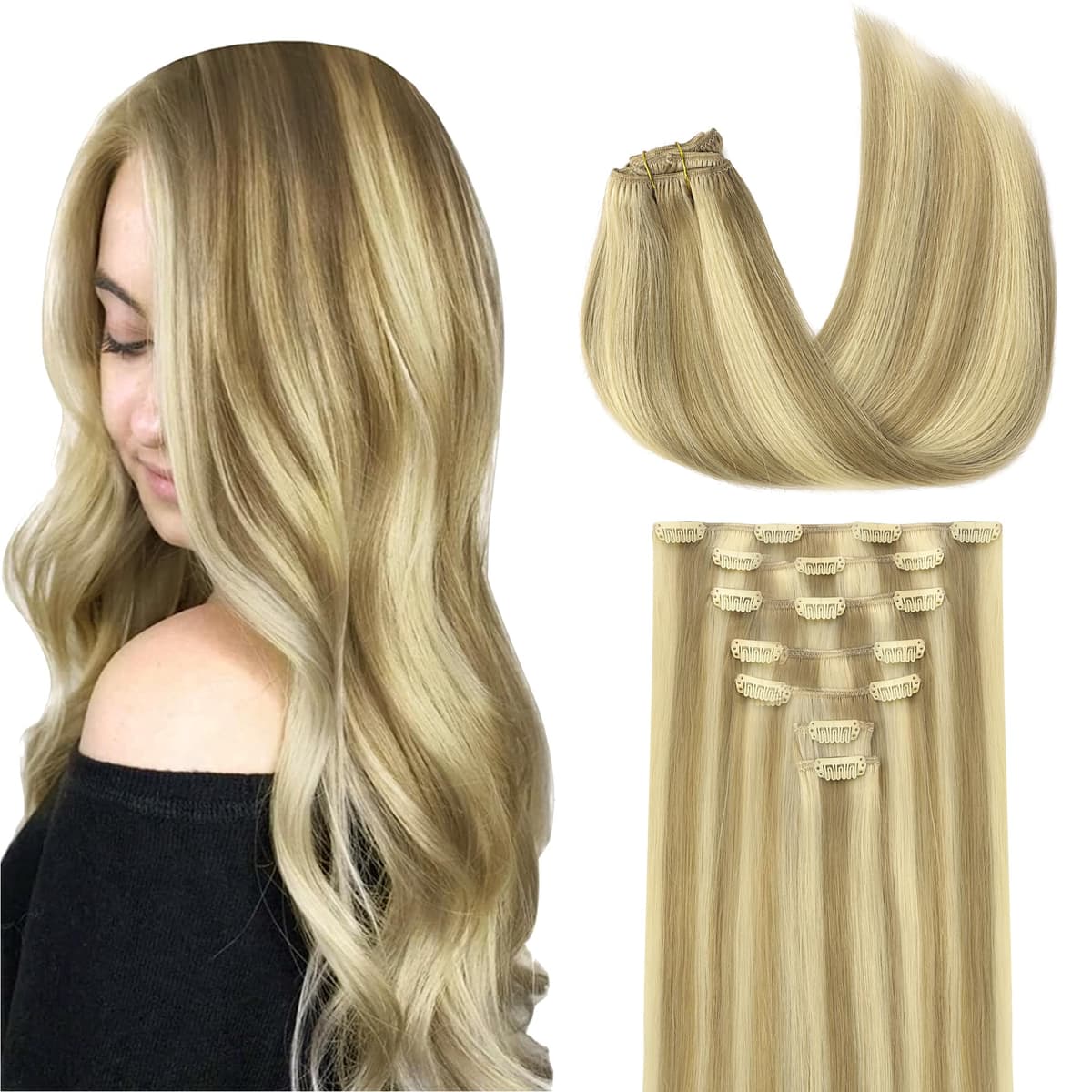 GOO GOO Clip in Hair Extensions Human Hair, 18inch 150g 9Pcs, #2 Dark Brown, Hair extensions for women, Human Hair Extensions Clip in — view 100