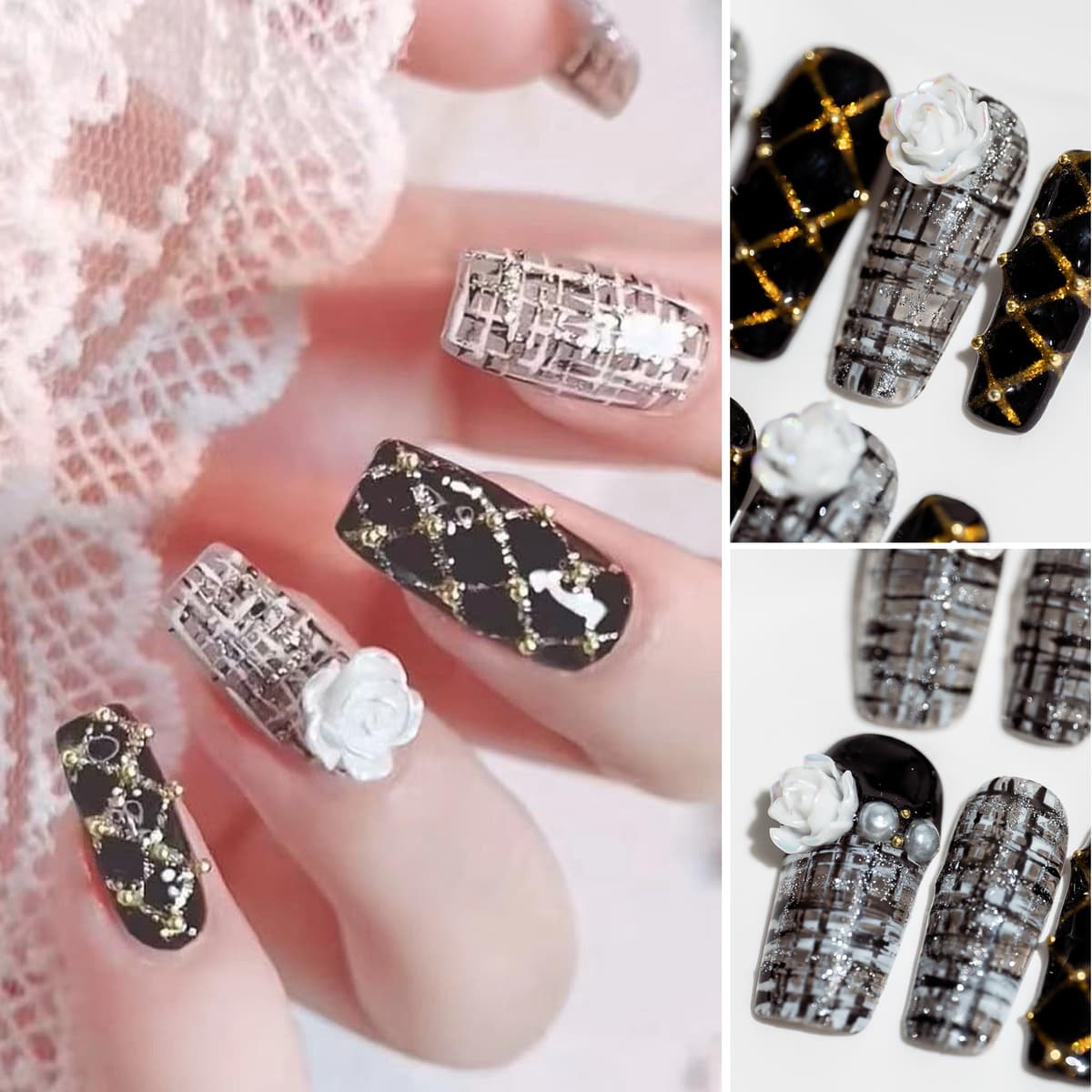Sun&Beam Nails Handmade Press On Nail Long Coffin Ballerina Pink Flower Acrylic Fake Tip 3D Design Art Charms Cute with Storage Box 10 Pcs (S) — view 233