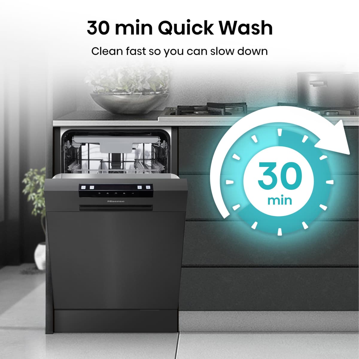 Hisense HS523E15BUK Slimline 10 Places Free Standing Dishwasher Black with 30 Minutes Quick Wash [Energy Class E] — view 5