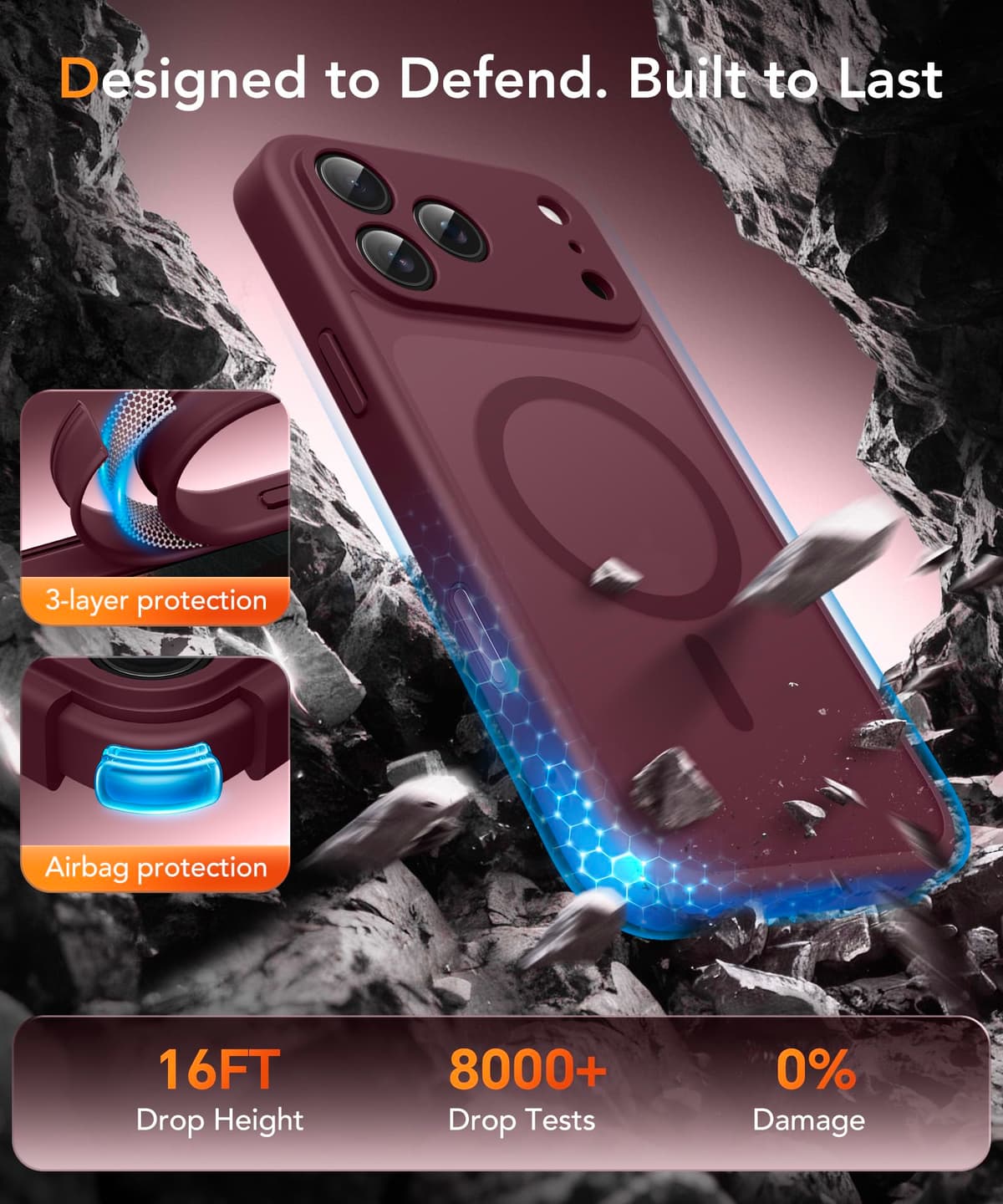 Magnetic Case for iPhone 17 Pro Max with Privacy Screen Protector [Compatible with MagSafe][Camera Protection][Military-Grade][Camera Control Cover]Translucent Matte 17 ProMax Phone Case,Wine Red — view 5
