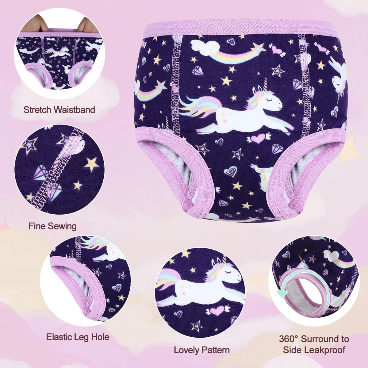MOEMOE BABY Potty Training Pants Toilet Training Underwear Reusable for Toddler for Girls,10 pack,Light Violet,3 Years — view 5