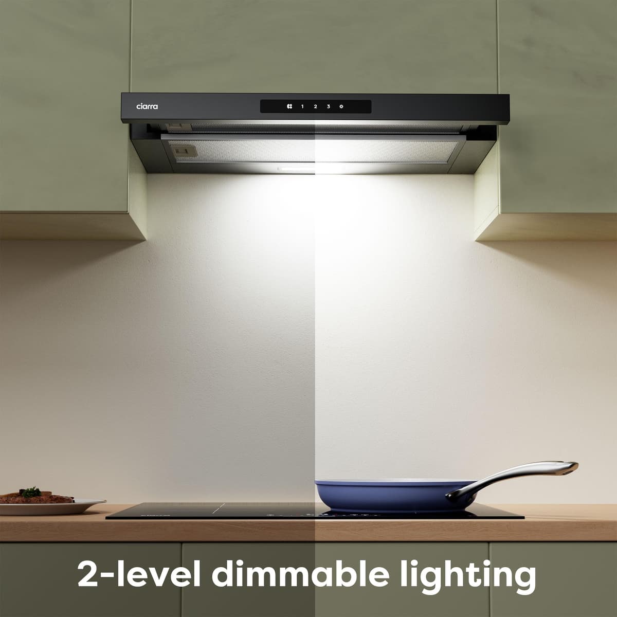 CIARRA CBCB6909A Telescopic Cooker Hood 60cm 600m³/h Ducted&Recirculation Built-in Extractor Hood 600mm with LED Light 3 Speeds Integrated Kitchen Extractor Fan — view 4
