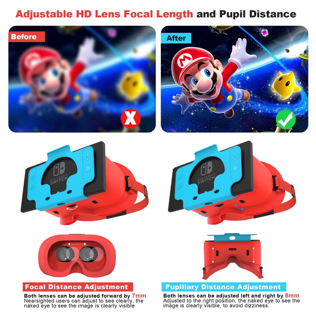 Auriculares VR para Nintendo Switch y modelo OLED mejorado, gafas de realidad virtual VR con lentes HD ajustables, cómoda correa para la cabeza, gafas 3D para Nintendo Switch OLED VR Games Cool Stuff — view 4