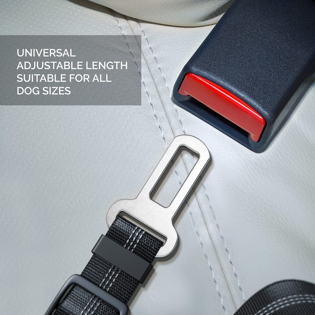 Dog Seat Belt for Car - Adjustable Dog Car Safety Harness (Black) — view 2