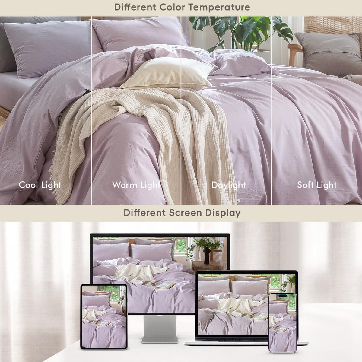 MooMee Bedding Duvet Cover Set 100% Washed Cotton Linen Like Textured Breathable Durable Soft Comfy (Tannish Linen Grey, King) — view 229