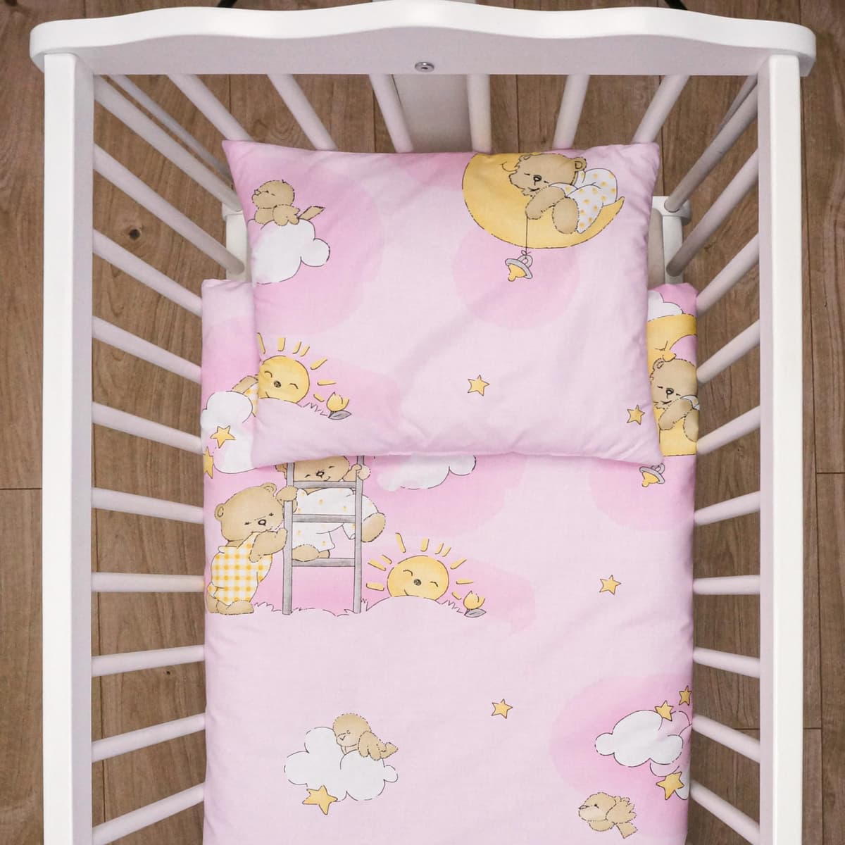 Baby Comfort 4 Piece Duvet Pillow Duvet Cover Pillowcase 80x70 cm Bedding Set 12M+ (Ladders Pink)