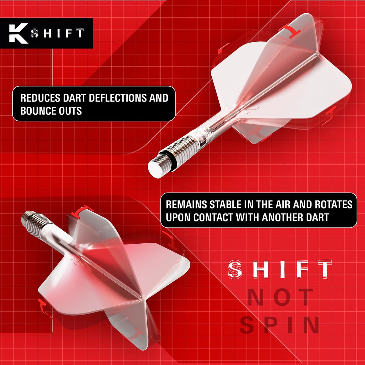 Target Darts K-Shift N.º 2 Integrado Vuelos y Eje | K Shift N.º 2 Vuelo y Eje Sistema, Blanco/Transparente/Negro – K-Flex Corto/Intermedio/Medio Shift Giratoria Base, Profesionales Dardos Accesorios — view 2