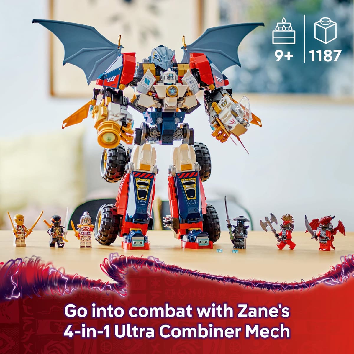LEGO NINJAGO 4in1 Zane’s Ultra Combiner Mech Toy - Rebuilds into a Jet, Car Model, Dragon & Ninja Figure - Incl. 6 Minifigures for Role Play - Building Set for 9+ Year Old Boys & Girls - 71834 — view 2