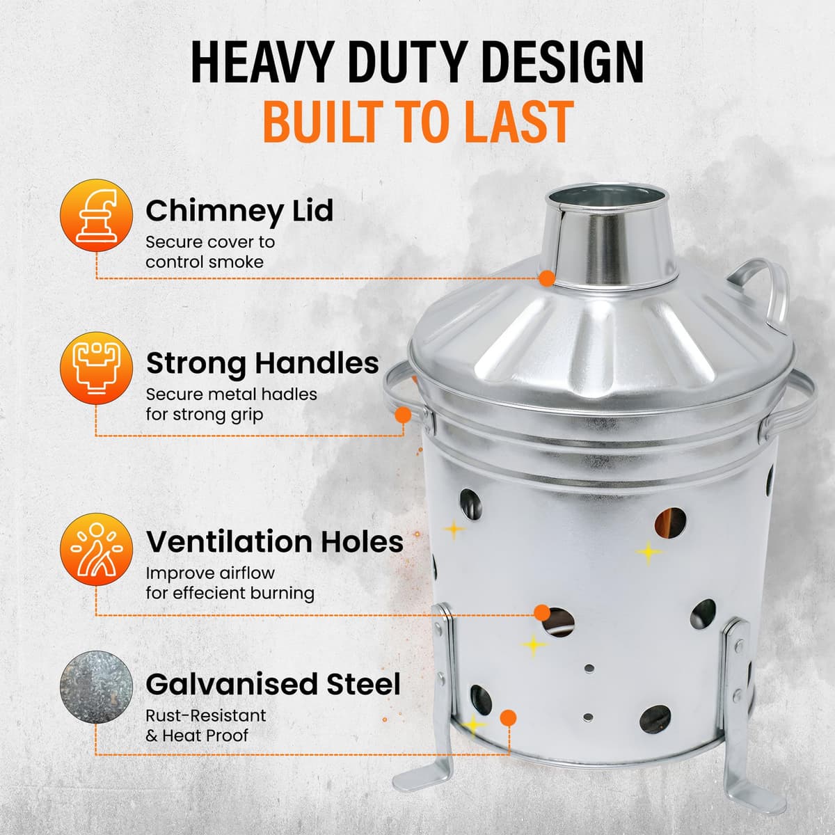 Galvanised Incinerator Bin Fire Bin Burning Bin Designed for Garden Woods Leave Heavy Duty with Lid and Stable legs stands (15L) — view 3