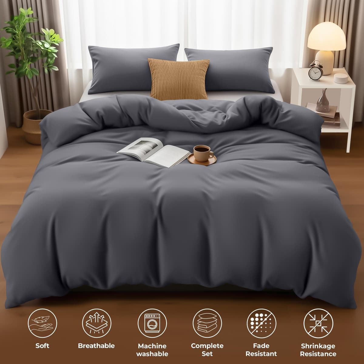 Utopia Bedding Duvet Cover Double - Soft Microfibre Polyester - Bedding Quilt Cover Set, with Pillow cases (Grey) — view 2