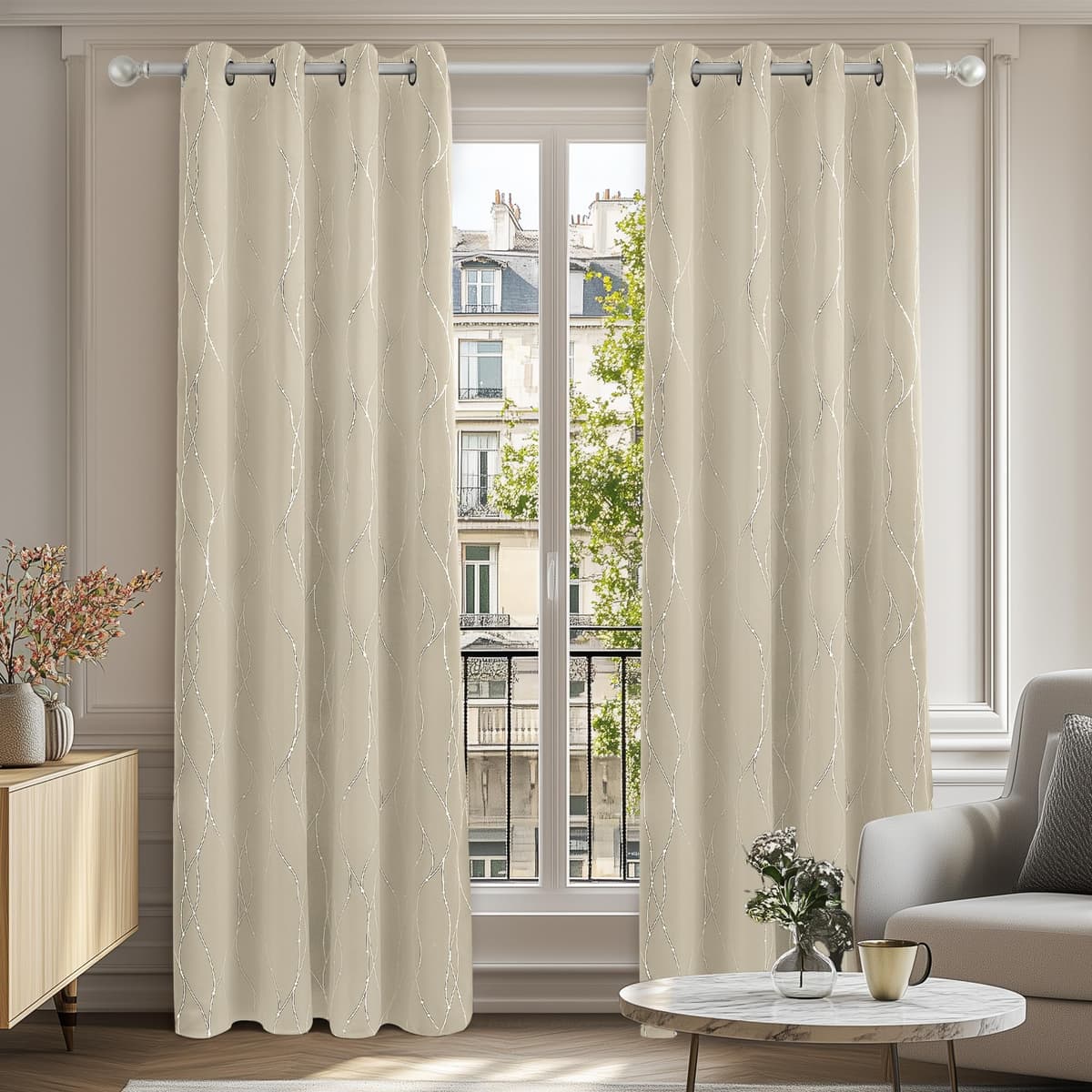 Deconovo Grey Curtains, Dotted Line Foil Printed Thermal Insulated Blackout Curtains, Window Treatment Eyelet Curtains for Bedroom, 46 x 54 Inch(Width x Length), Grey, 2 Panels — view 51