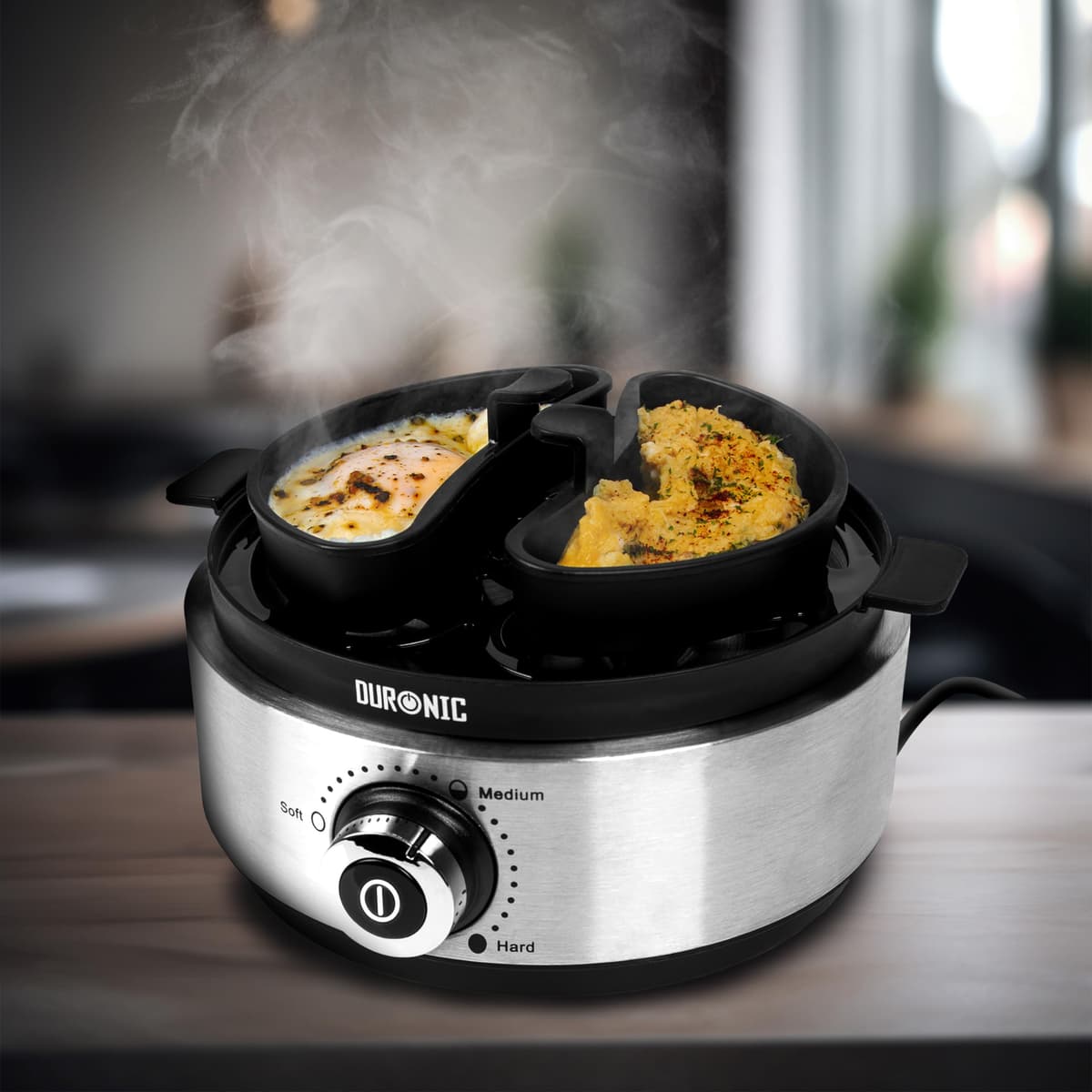 Duronic Electric Egg Boiler EB40 BK, Steamer for Eggs, Egg Cooking Machine, Automatic Egg Boiler Electronic Egg Poacher Machine for 7 Soft, Medium & Hard Boiled Eggs — view 5