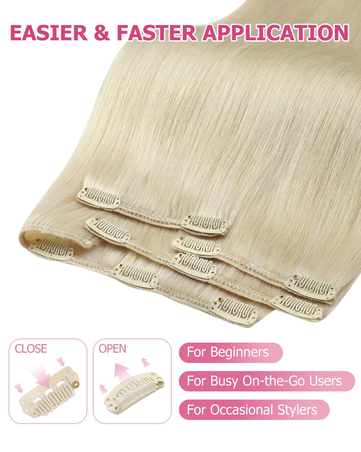 YoungSee Clip in Hair Extensions Real Human Hair Blonde 12 inch 80g Clip in Human Hair Extensions Platinum Blonde Clip in Extensions White Blonde for Women Short Straight 7Pcs — view 4