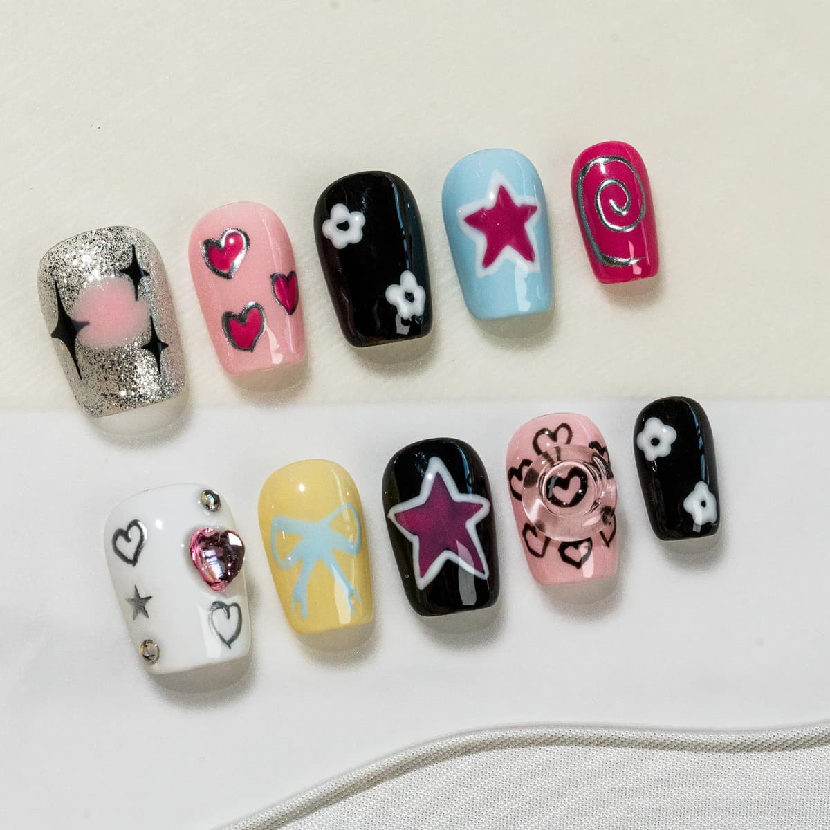 Sun&Beam Nails Handmade Press On Nail Long Coffin Ballerina Pink Flower Acrylic Fake Tip 3D Design Art Charms Cute with Storage Box 10 Pcs (S) — view 77