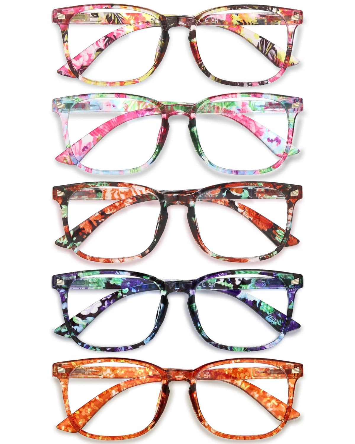 CCVOO Reading Glasses with Blue Light Filtering for Woman and Men, Computer Readers Fashion Eyeglasses (Flowers, 3)