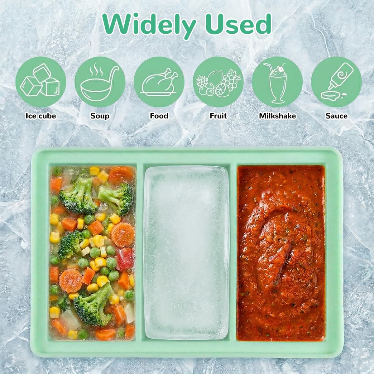 2 Pieza Moldes de silicona para sopa para congelador con tapas,Bandeja de Silicona para Congelador,Apilables Silicona para Cubitos de Hielo Molde, con 3 Compartimentos,300 ml ﻿ — view 5