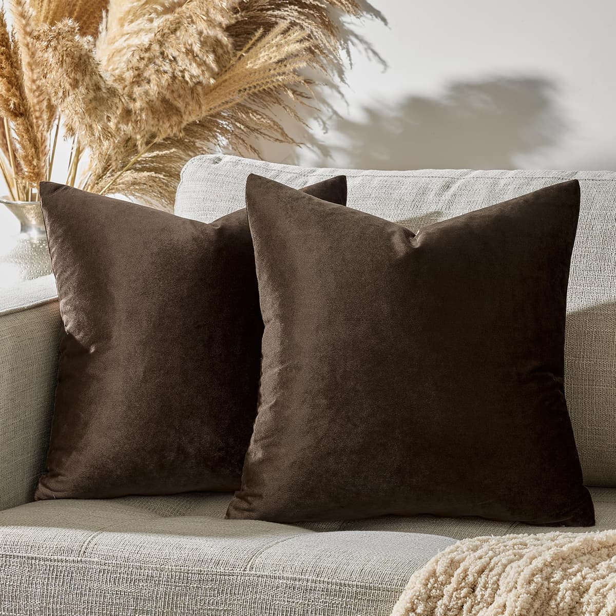 Gris Oscuro Terciopelo Almohada Cubre Caso Suave decoración Fundas de de cojín para sofá Dormitorio Coche Cama Casa Decor 30x50cm ，Pack de 2 — view 42