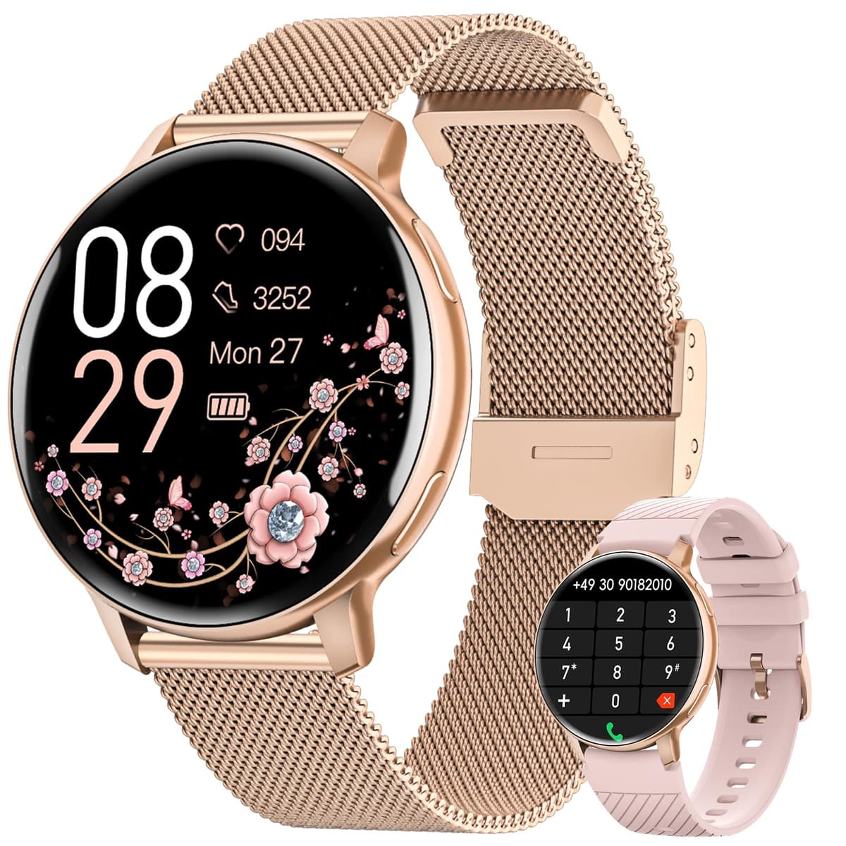 Reloj Inteligente Mujer, 1.39" HD Smartwatch Mujer con Llamadas/24H Sueño/Pulsómetro/SpO2, Función Femenina 120+ Modos Deportivos IP68 Pulsera Actividad Calorías Podómetro Android iOS Oro Rosa, Regalo