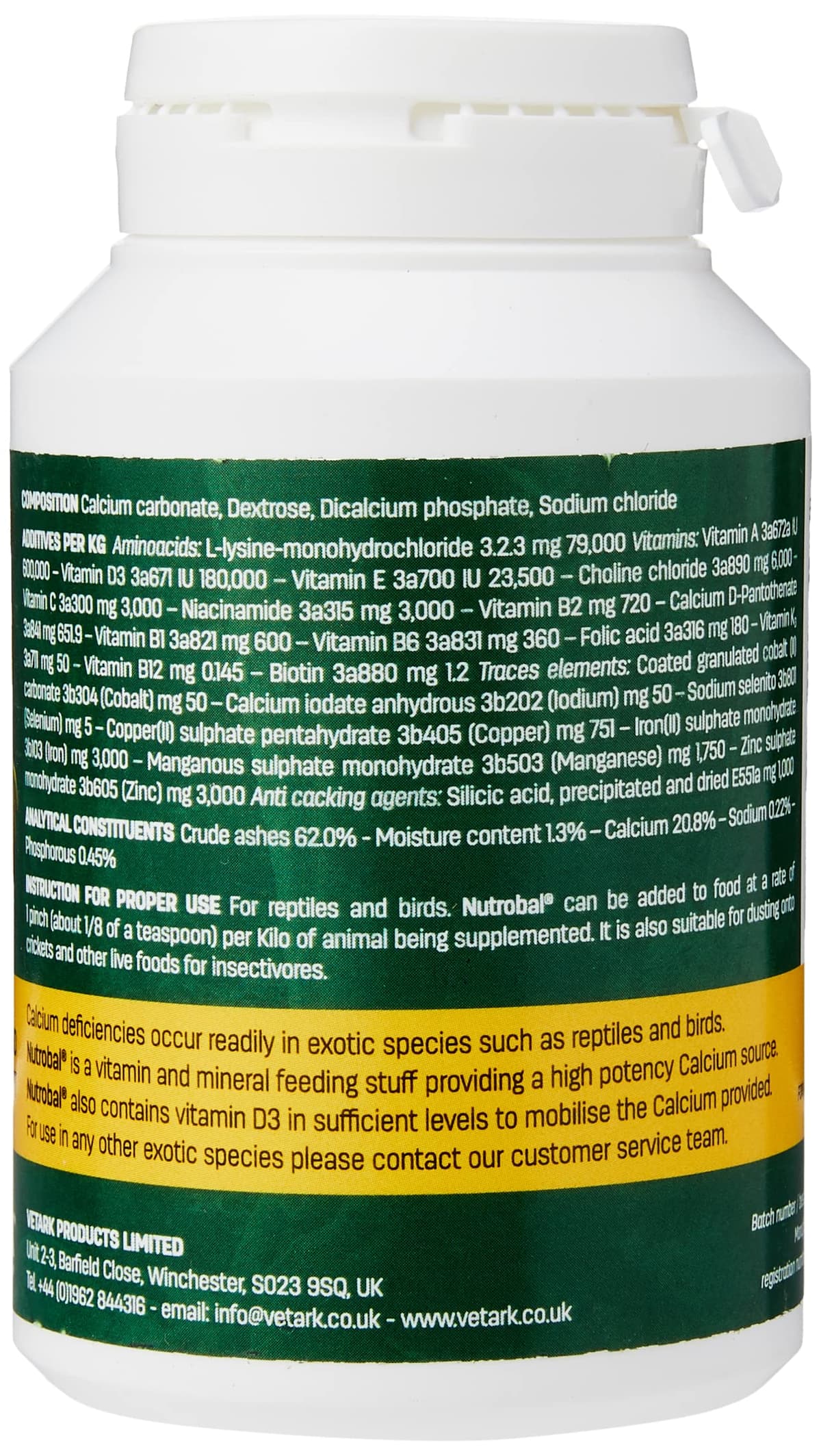 Nutrobal, Calcium & Vitamin D3 Mineral Supplement for Birds & Reptiles, Powder, Easy to Administer, 100g — view 4