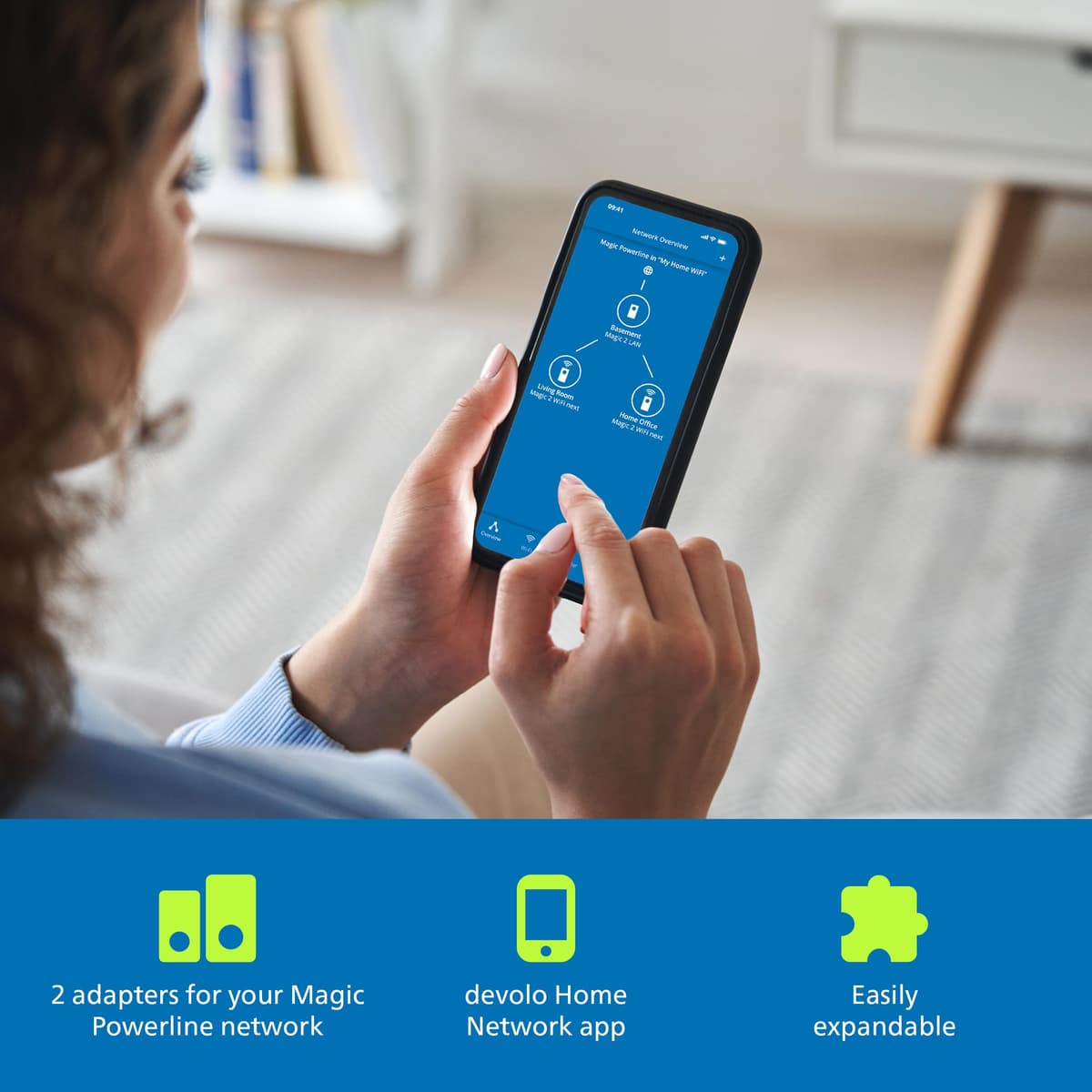 devolo Magic 2 WiFi 6 next Starter Kit, Wi-Fi Powerline adapter, up to 3,000 Mbps via Wi-Fi 6, Mesh Wi-Fi, 2x Gigabit Ethernet port, white — view 3