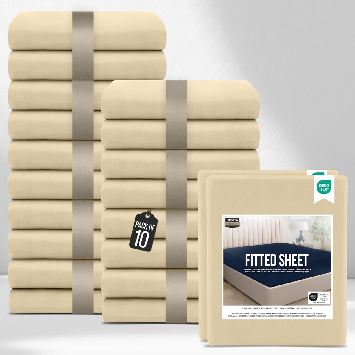 Utopia Bedding Fitted Sheet Single (2 Pack), White - Deep Pocket 14 inch (35 cm) - Oeko Tex Certified - Easy Care - Soft Brushed Microfibre Fabric - Shrinkage and Fade Resistant - Bottom Sheet — view 15