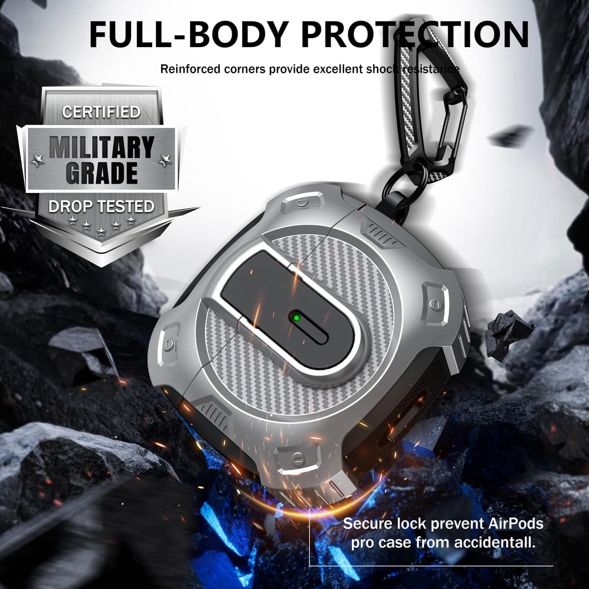 RFUNGUANGO Compatible with AirPods 3 Case with Cleaner Kit, 2024 New Space-themed Military Hard Shell Protective Armor with Lock Compatible with AirPod Gen 3 Charging Case 2021,Cosmos-Silver — view 4