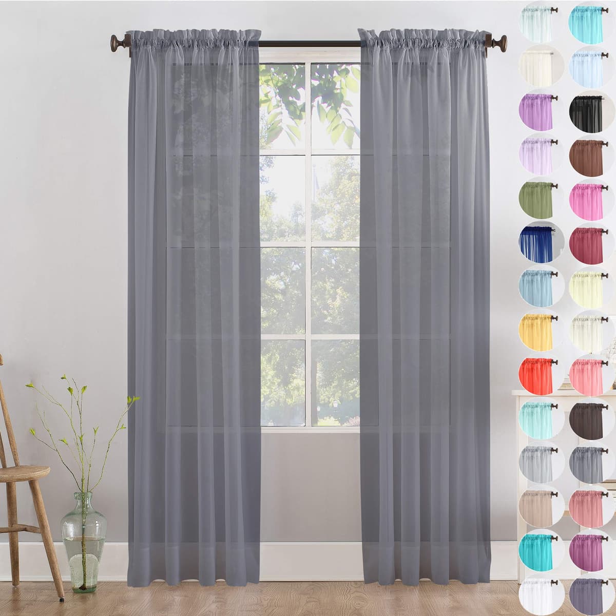 Megachest a pair of slot top voile curtains (Pure White, 56" wideX81 drop 2 Panels) — view 34
