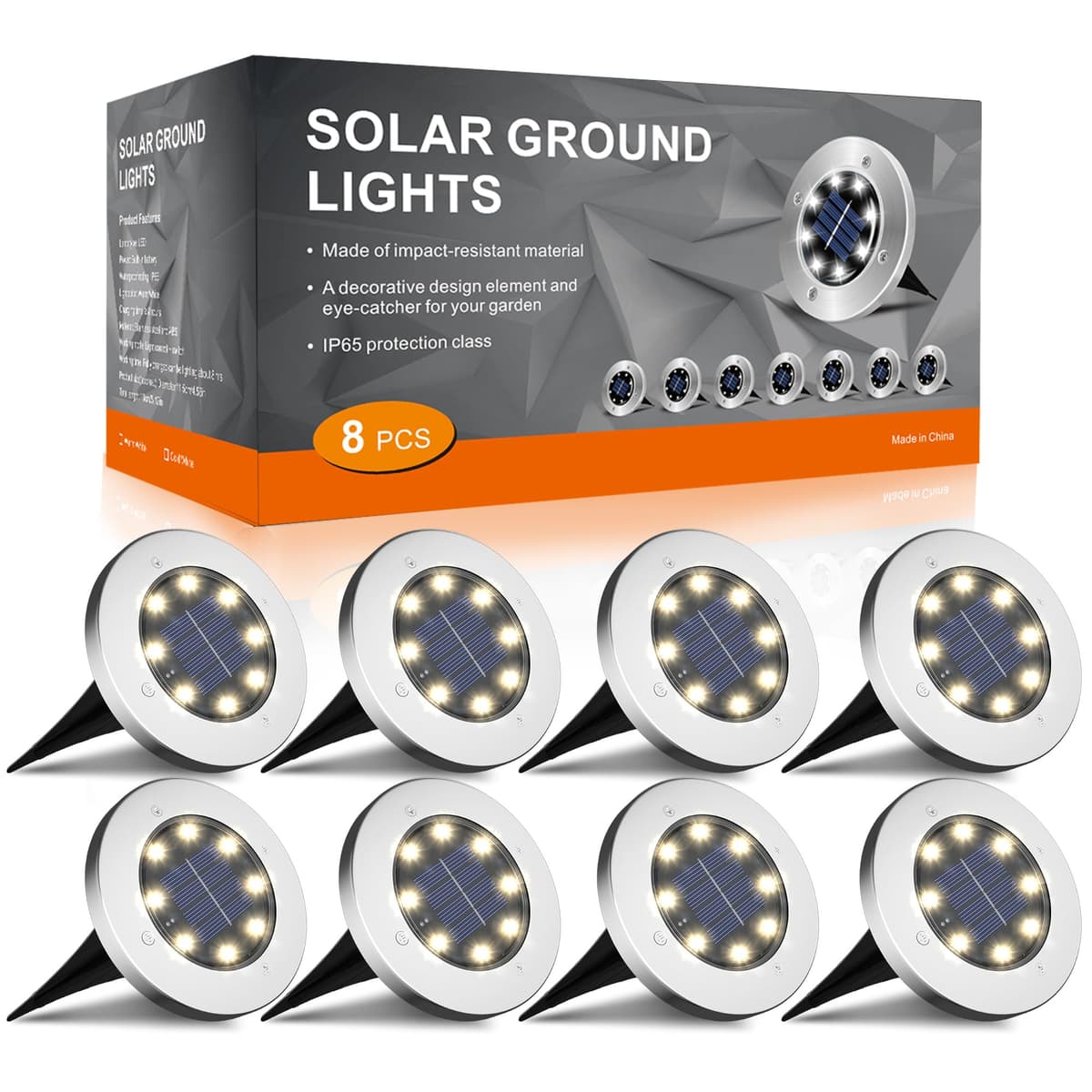 FLOWood Solar Lights Outdoor Garden, 8 H Working 600mAh Solar Floor Lights Outdoor Solar Ground Lights IP65 Waterproof 8 LED Solar Path Lights for Garden Lawn Pathway Patio White 8 Pieces — view 10