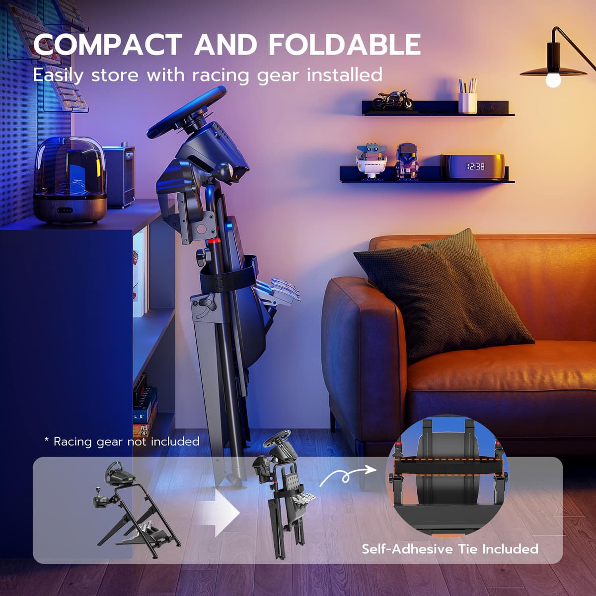 ARES WING Soporte para volantes compatible con Fanatec, Thrustmaster, Logitech, Moza – Cabina de SIM Racing plegable para volantes de juego – Soporte de volante inclinable para PS4, Xbox, PC — view 4