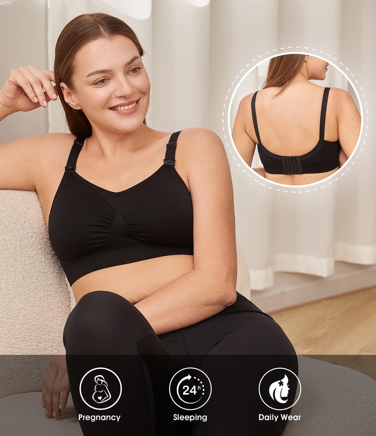 HOFISH 3PACK Full Bust Seamless Nursing Maternity Bras Bralette S-XXL with Extra Bra Extenders & Clips — view 4