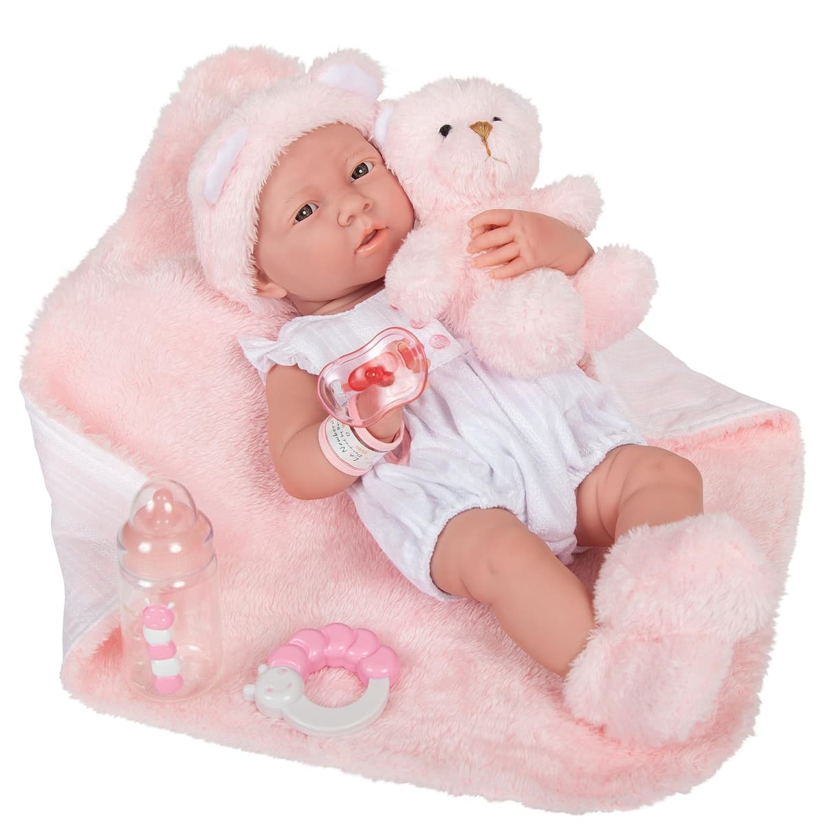 JC TOYS- Muñeca La Newborn recién Nacida de 38 cm es de Vinilo Suave, Ropa de algodón Calado y Accesorios, niña, Rosa, diseñado en España por Berenguer, 2 años — view 8
