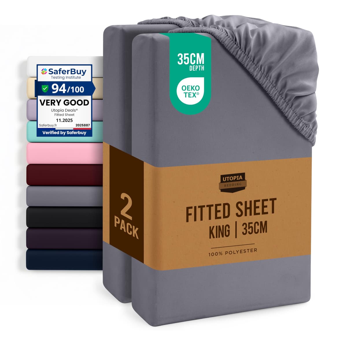 Utopia Bedding Fitted Sheet Single (2 Pack), White - Deep Pocket 14 inch (35 cm) - Oeko Tex Certified - Easy Care - Soft Brushed Microfibre Fabric - Shrinkage and Fade Resistant - Bottom Sheet — view 38
