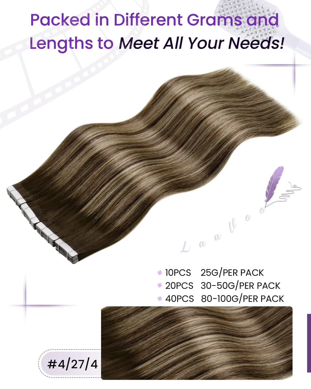 LaaVoo Tape in Hair Extensions Human Hair Blonde Tape Hair Extensions Real Human Hair Invisible Tapes Remy Straight Balayage Brown to Blonde Hair Double Sided Tabs 20pcs 50g 16 Inch #8/18/60 — view 41