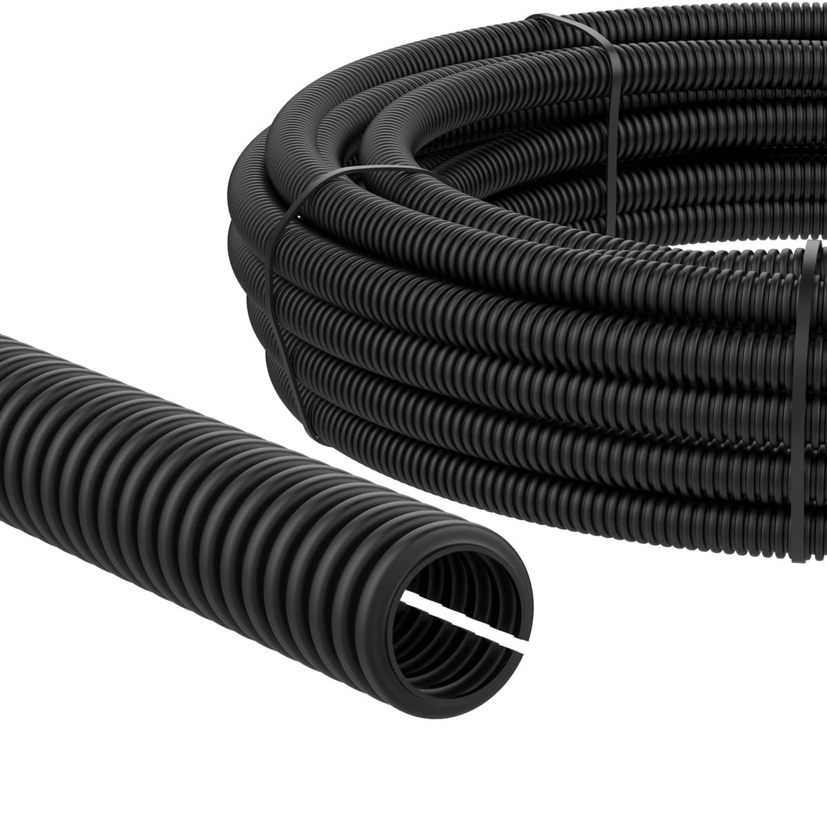 AUPROTEC Tubo Corrugado ranurado 2 a 50 m/Tubo de conducción ranurado/Resistente a los Rayos UV/Manguera Protectora de Cables Negro - Diámetro Interior 26 mm, Longitud 2m