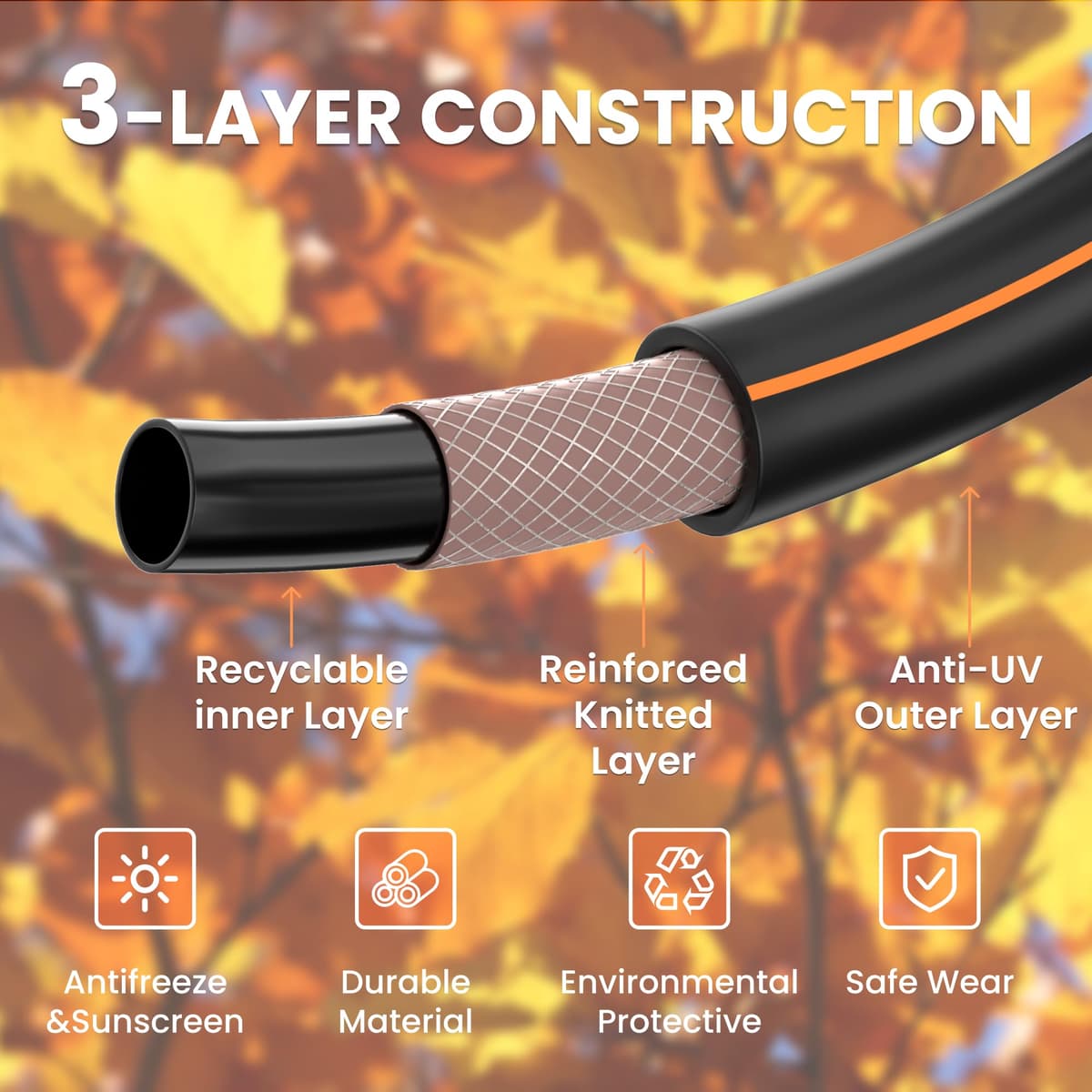 Giraffe Tools Garden Hose 5/8", Water Hose Heavy Duty, Flexible, Lightweight Hybrid Hose with Bend Protection, 2.5ft Male to Female Fittings, Burst 600 PSI, Short Leader Hose — view 4