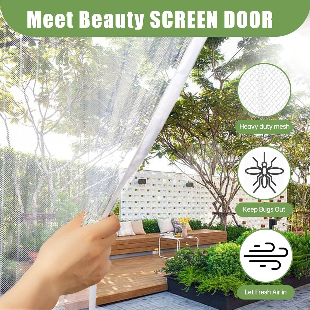 Mosquitera Magnética para Puertas, 160 x 220 cm Se Cierra Automáticamente y Mantiene el Aire Fresco, Fácil de Instalar y Adecuado para Todos los Tamaños de Puertas, Blanco — view 3